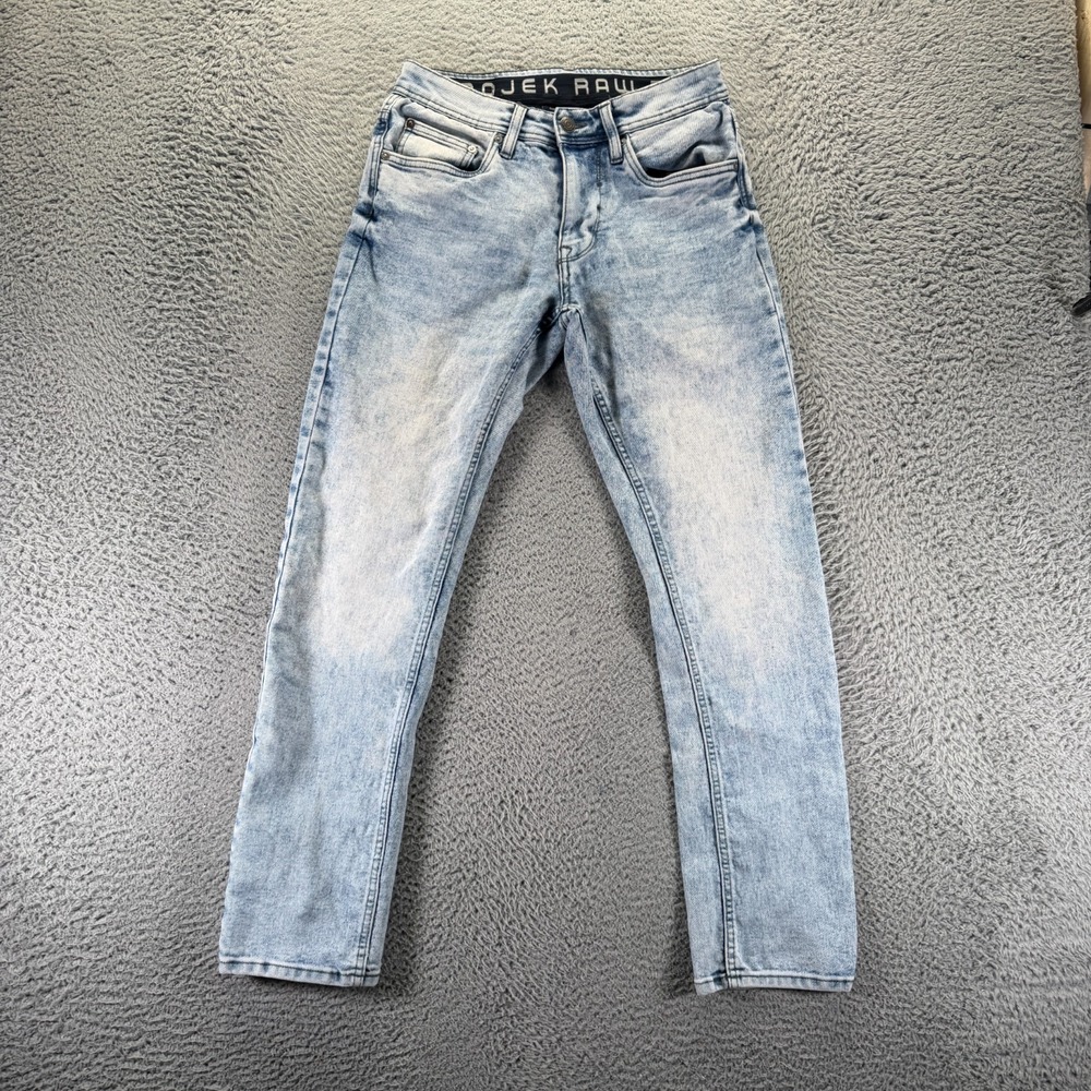 Projek Raw Jeans Mens 30x30 Blue Cotton Denim Skinny Leg Workwear Faded Stretch